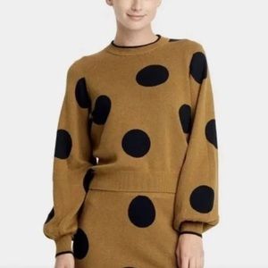 Who What Wear Women’s Crewneck Pullover Sweater | Brown with Black Dots Size M